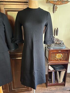 1950’s Jonathan Logan Sz S Classic Black Dress with Crochet trim Sleeves